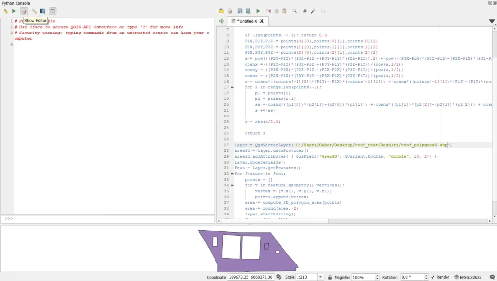 QGIS 3D area calculation